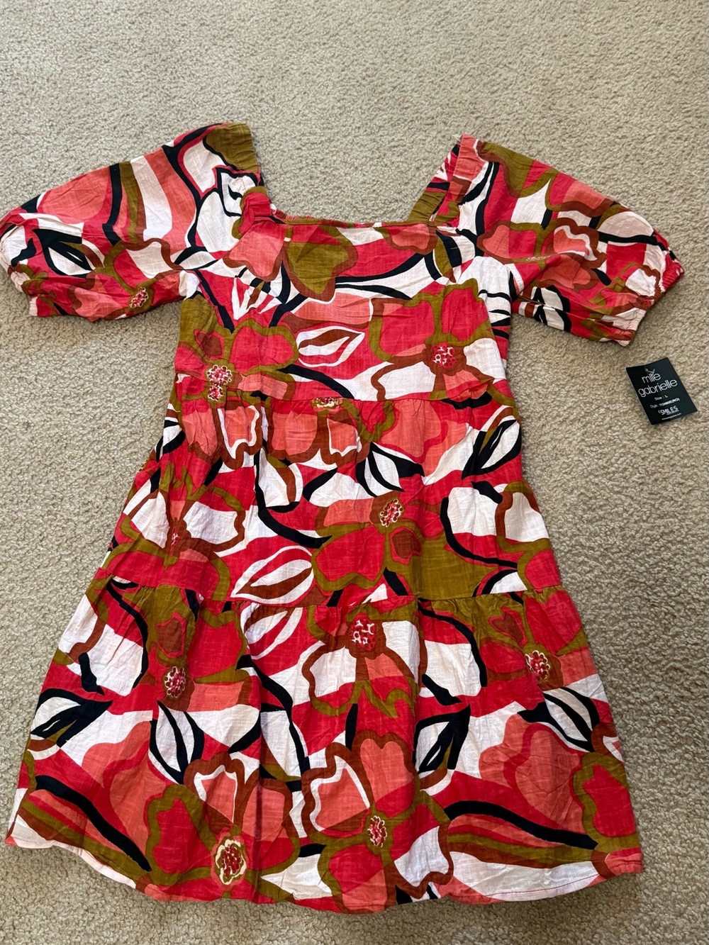 Mile Gabrielle Floral Puff Sleeve Mini Dress - 100%  cotton size large